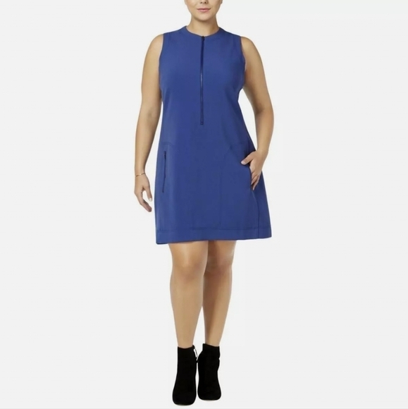 𝅺Rachel Rachel Roy Blue 1/2 Ziper Front Sleeveless Shift Dress Size 1X - Picture 1 of 12